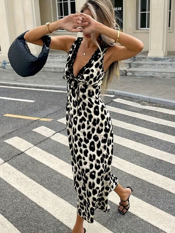 Rochie lungă Supreme pentru femei, cu decolteu adânc în V și șireturi, cu bretele, 31559