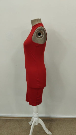 Rochie scurtă de damă cu guler înalt, fără mâneci, model scuba, 31568