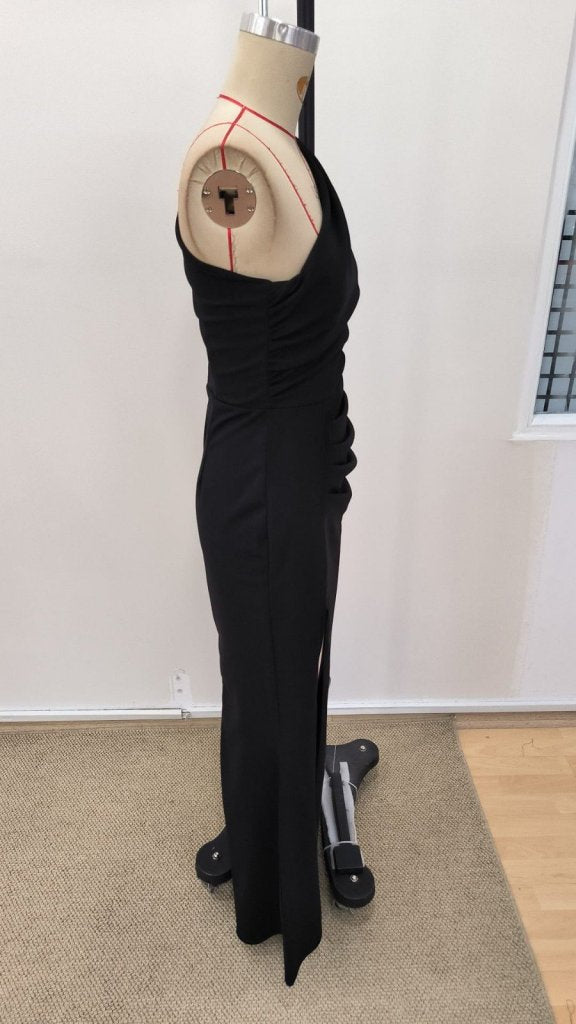 Rochie lungă din crep importat, cu un singur umăr, cu crăpătură adâncă, pentru femei, 34827