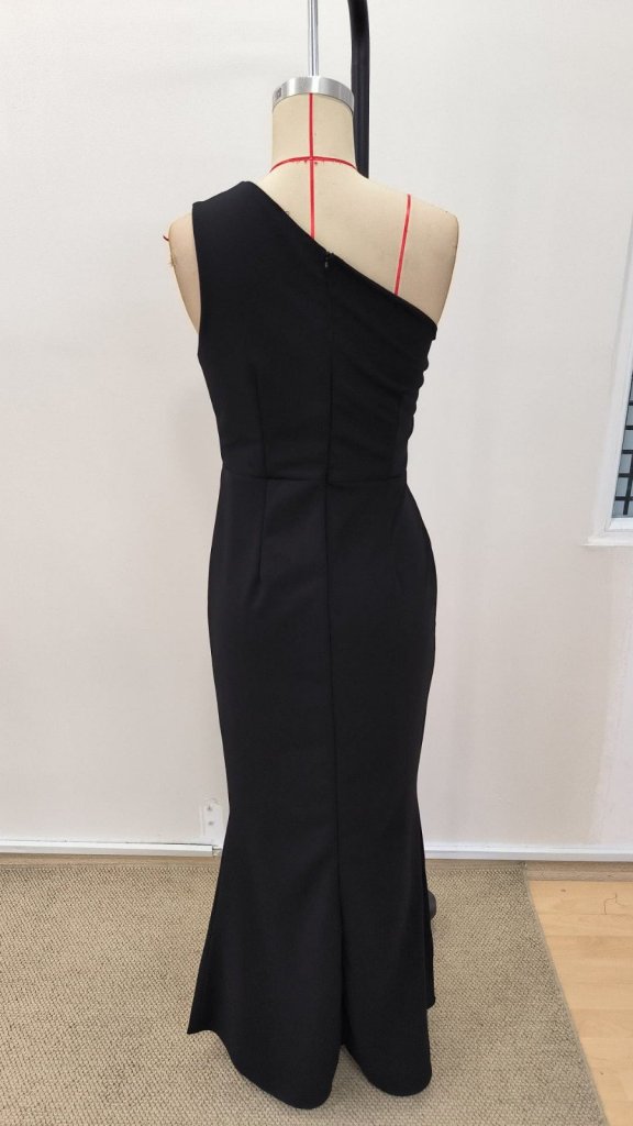 Rochie lungă din crep importat, cu un singur umăr, cu crăpătură adâncă, pentru femei, 34827