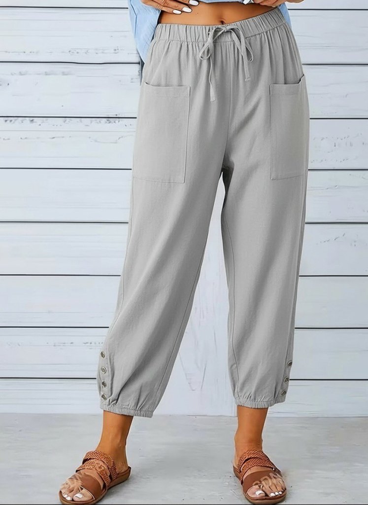 Kadın Beli Lastikli Bağcıklı Düğme Detaylı Pantolon , 34633