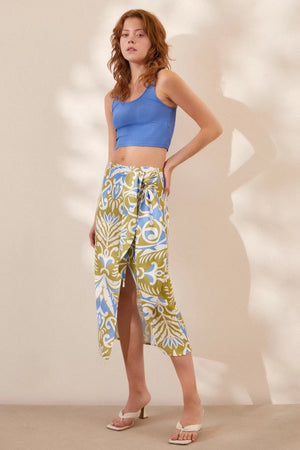 Yırtmaçlı Desen Etek - Mavi