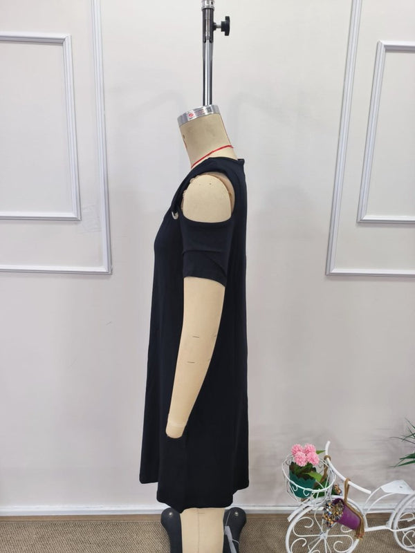 Rochie mini din viscoză cu mânecă scurtă, fără umeri, pentru femei, cu detaliu tip ochi de pasăre, 31723