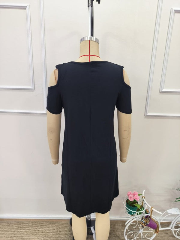 Rochie mini din viscoză cu mânecă scurtă, fără umeri, pentru femei, cu detaliu tip ochi de pasăre, 31723