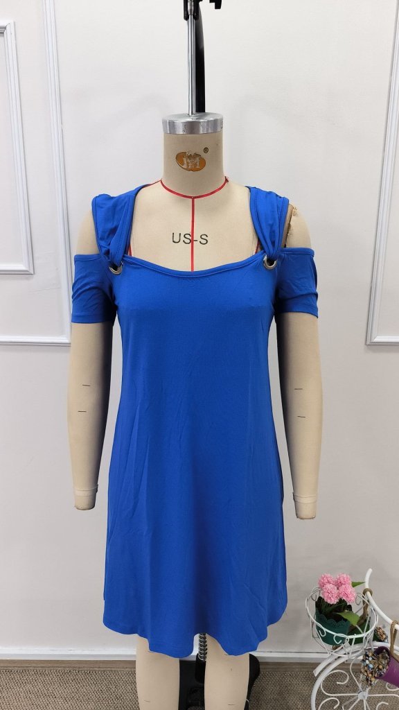 Rochie mini din viscoză cu mânecă scurtă, fără umeri, pentru femei, cu detaliu tip ochi de pasăre, 31724