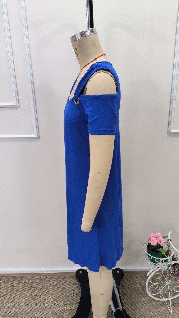 Rochie mini din viscoză cu mânecă scurtă, fără umeri, pentru femei, cu detaliu tip ochi de pasăre, 31724