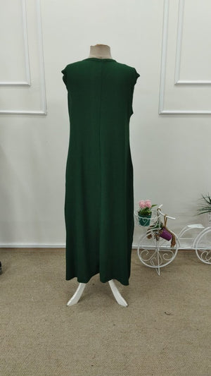 Rochie lungă cu bretele, decolteu în V și crăpături laterale, model creț, 31719