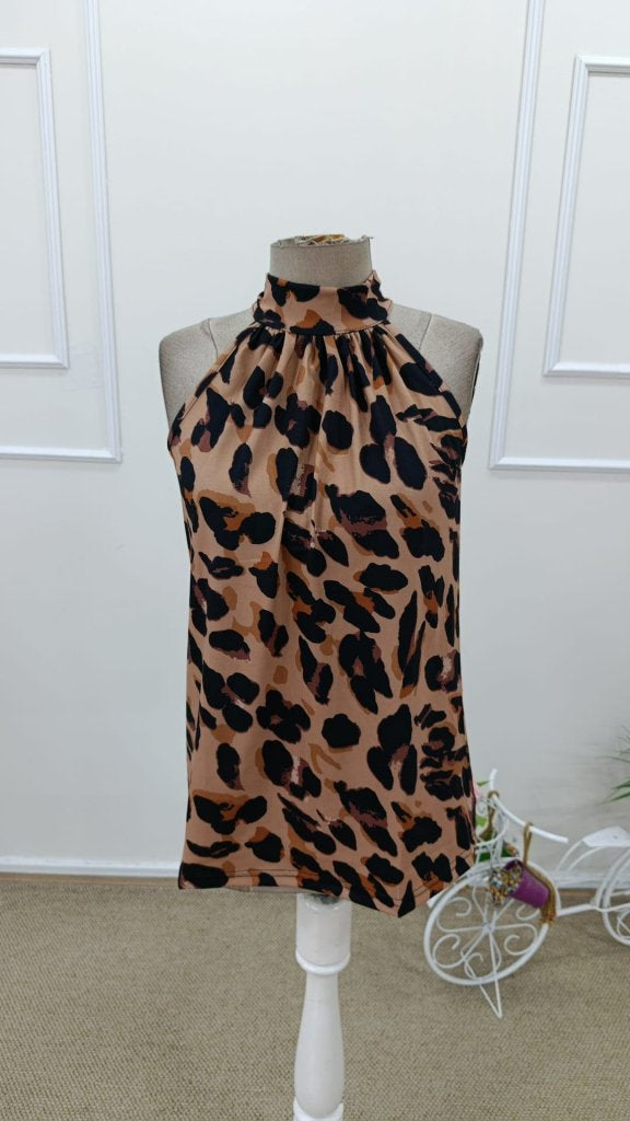 Kadın Balıkçı Yakalı Omuzlardan Açık Leopar Desenli Süprem Bluz , 31739