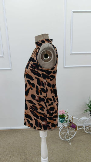 Kadın Balıkçı Yakalı Omuzlardan Açık Leopar Desenli Süprem Bluz , 31739