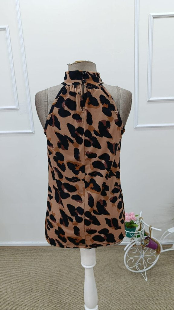 Kadın Balıkçı Yakalı Omuzlardan Açık Leopar Desenli Süprem Bluz , 31739