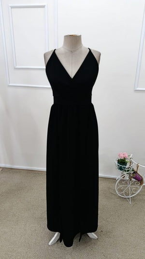 Rochie lungă pentru femei, cu bretele, înfășurate în jurul mânecii și crăpături, confecționată din crepe nativ, 31806