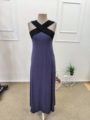 Rochie lungă din viscoză bicoloră pentru femei, cu detaliu cruce în față, 31850