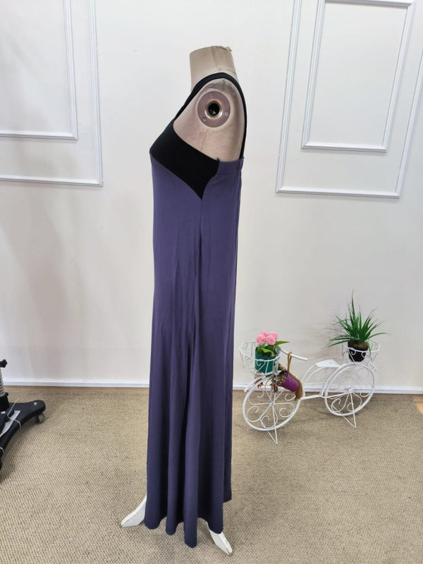 Rochie lungă din viscoză bicoloră pentru femei, cu detaliu cruce în față, 31850