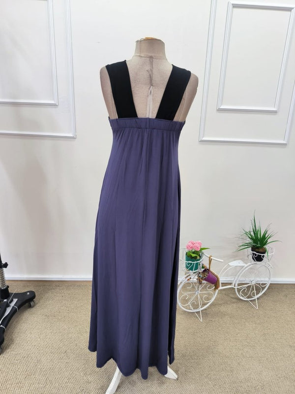 Rochie lungă din viscoză bicoloră pentru femei, cu detaliu cruce în față, 31850