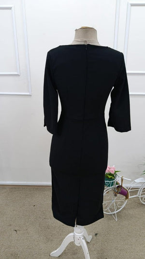 Rochie midi din crep importat, cu mânecă scurtă și perle, cu decolteu rotund, 31910