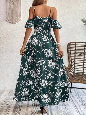 Rochie Supreme pentru femei, cu model, mânecă scurtă, decolteu înfășurat, crăpături, cu bretele, 31943