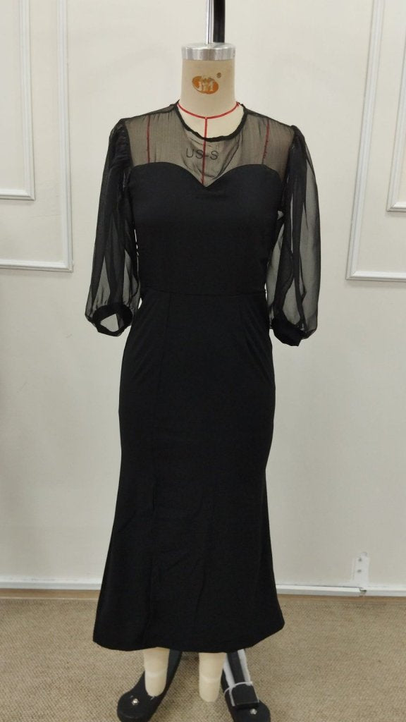 Rochie lungă din crep importat, cu mânecă Truvakar, guler rotund, fără curea, cu crăpături, pentru femei, 33370
