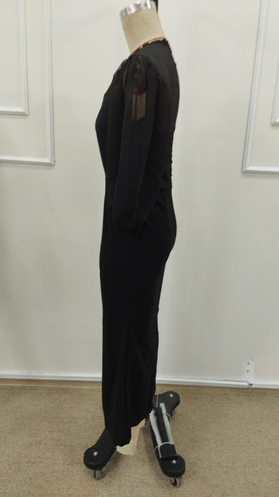 Rochie lungă din crep importat, cu mânecă Truvakar, guler rotund, fără curea, cu crăpături, pentru femei, 33370