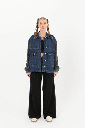 Kadın Triko Kol Detaylı Denim Ceket -32041CKT