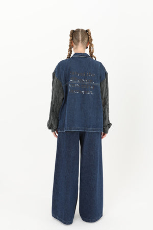 Kadın Triko Kol Detaylı Denim Ceket -32041CKT