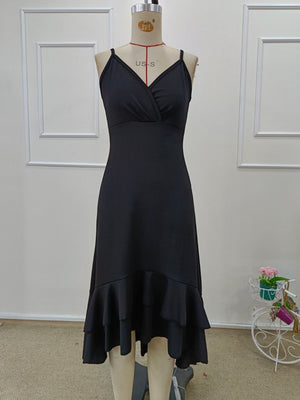 Rochie midi din crep cu volane, cu decolteu înfășurat, spate și șireturi în față, pentru femei, 32098
