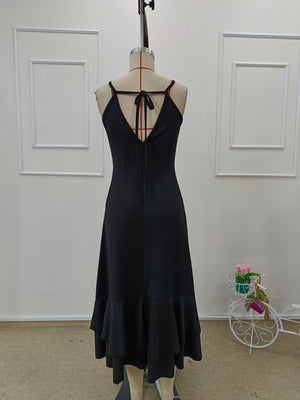Rochie midi din crep cu volane, cu decolteu înfășurat, spate și șireturi în față, pentru femei, 32098