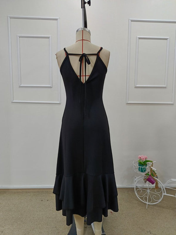 Rochie midi din crep cu volane, cu decolteu înfășurat, spate și șireturi în față, pentru femei, 32098