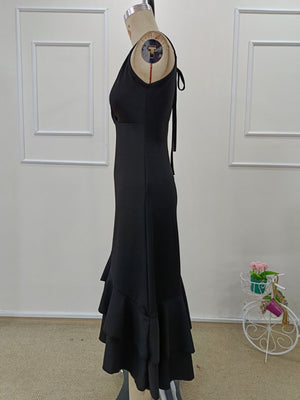 Rochie midi din crep cu volane, cu decolteu înfășurat, spate și șireturi în față, pentru femei, 32098