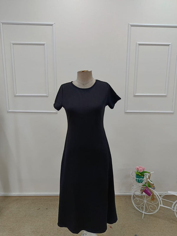 Rochie de damă din viscoză, cu mânecă scurtă, guler rotund și crăpături adânci, 34542