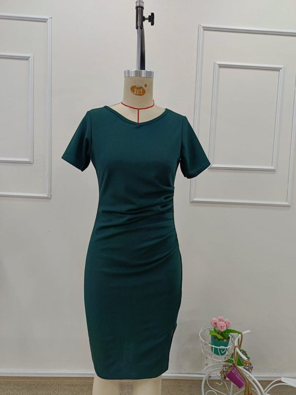 Rochie scurtă plisată din crep importat, cu mânecă scurtă și decolteu în V, pentru femei, 32132