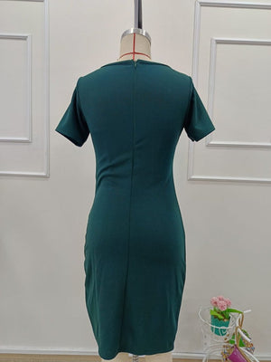 Rochie scurtă plisată din crep importat, cu mânecă scurtă și decolteu în V, pentru femei, 32132