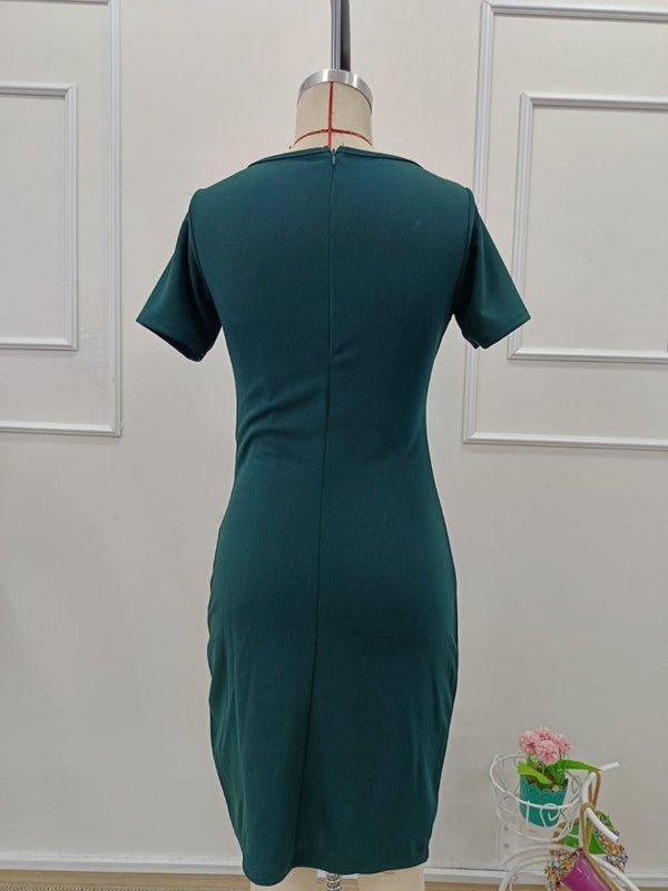 Rochie scurtă plisată din crep importat, cu mânecă scurtă și decolteu în V, pentru femei, 32132