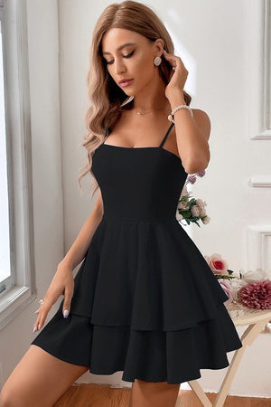 Rochie de damă din crep strălucitor, cu bretele și volane la spate, 32151
