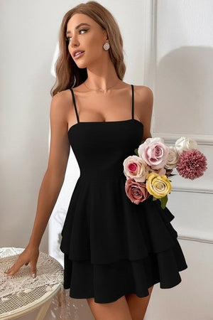 Rochie de damă din crep strălucitor, cu bretele și volane la spate, 32151