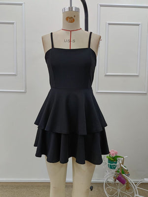 Rochie de damă din crep strălucitor, cu bretele și volane la spate, 32151