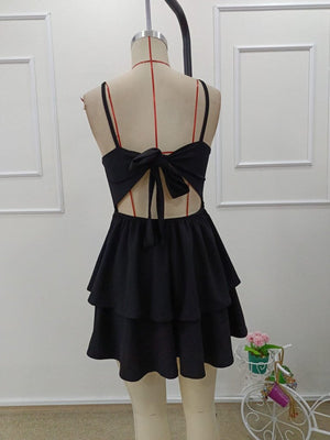 Rochie de damă din crep strălucitor, cu bretele și volane la spate, 32151