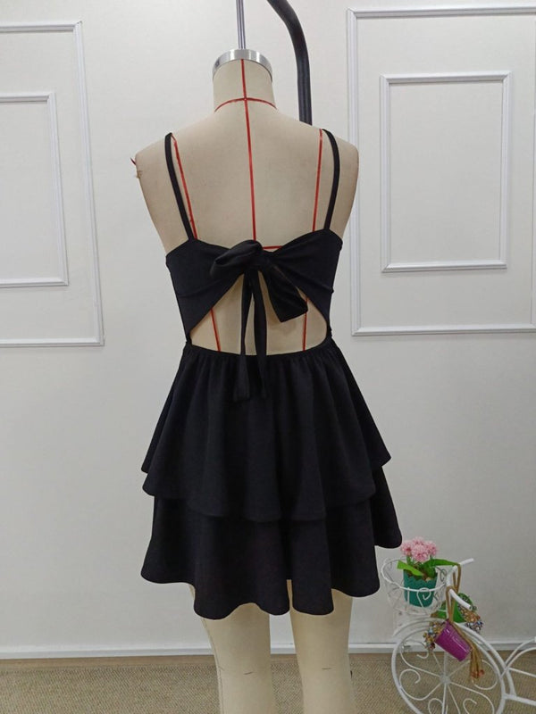 Rochie de damă din crep strălucitor, cu bretele și volane la spate, 32151