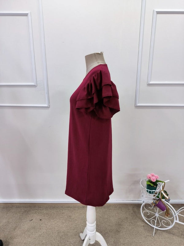Rochie scurtă cu mânecă scurtă, guler rotund, cu volane, model creț, 32168