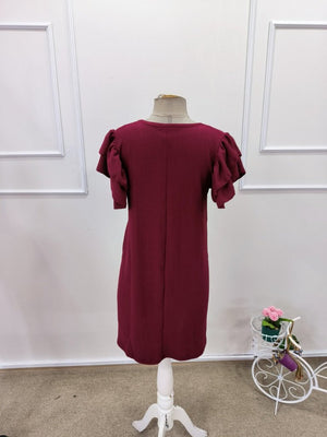 Rochie scurtă cu mânecă scurtă, guler rotund, cu volane, model creț, 32168