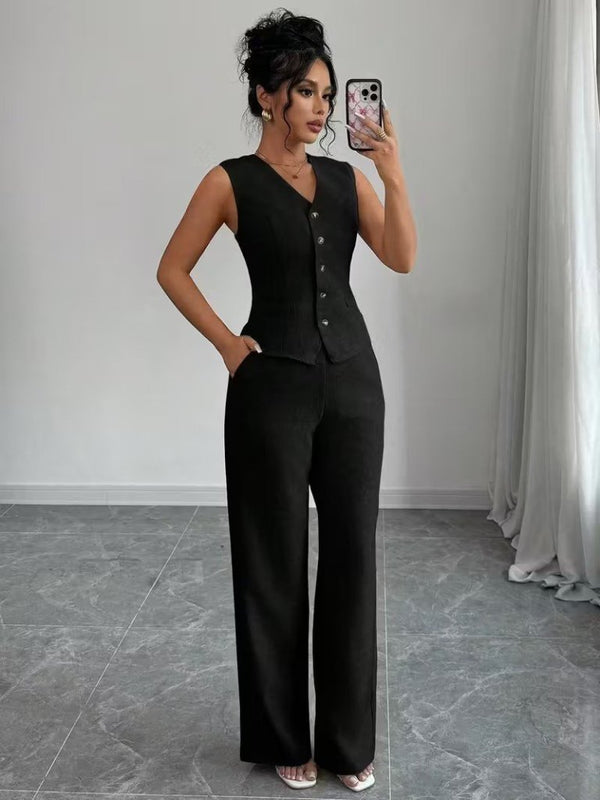 Kadın Askılı önden Düğmeli Bluz Ve Pantolon Keten Ikili Takım, 34097