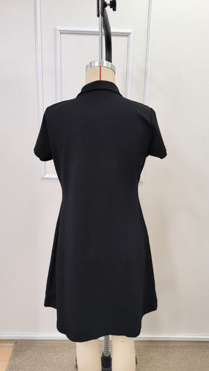 Rochie scurtă din viscoză cu două fire, cu mânecă scurtă și guler cu fermoar, pentru femei, 34112