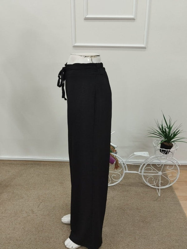 Pantaloni lungi cu croi larg și talie înaltă pentru femei, cu legături în față și detalii, 32299