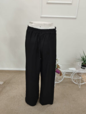 Pantaloni lungi cu croi larg și talie înaltă pentru femei, cu legături în față și detalii, 32299
