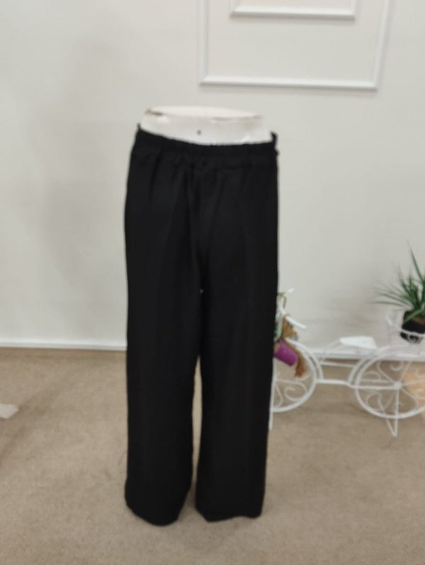 Pantaloni lungi cu croi larg și talie înaltă pentru femei, cu legături în față și detalii, 32299
