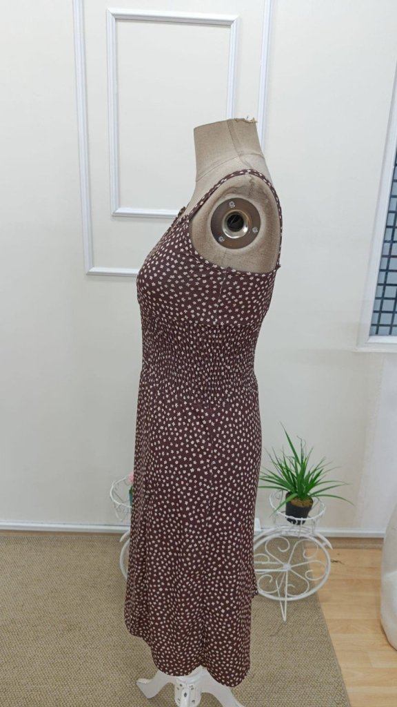 Kadın Ip Askılı Beli Lastikli Yırtmaçlı Midi Elbise, 32313