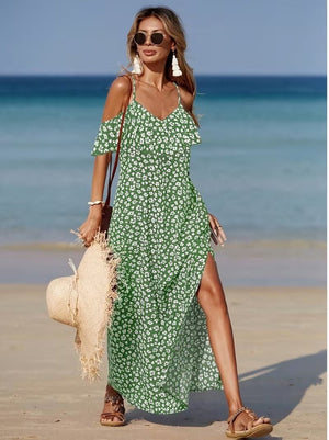 Rochie lungă Supreme pentru femei, cu bretele și umeri goi, cu crăpătură, model, 32350