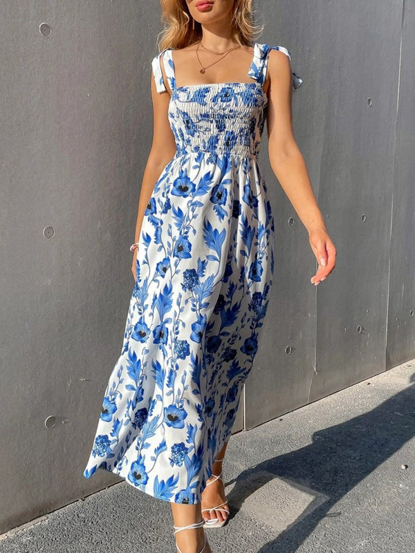 Rochie lungă cu bretele, model floral, Supreme, cu susținere a bustului, pentru femei, 32356