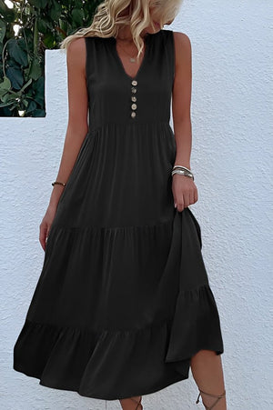 Rochie midi din viscoză pentru femei, cu decolteu în V și nasturi în față, cu bretele, 32357