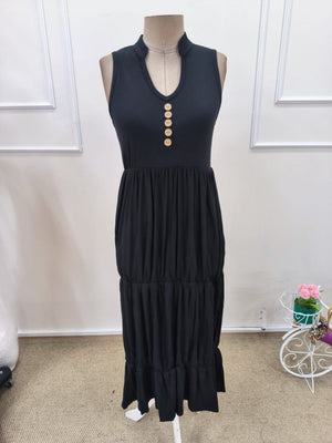 Rochie midi din viscoză pentru femei, cu decolteu în V și nasturi în față, cu bretele, 32357