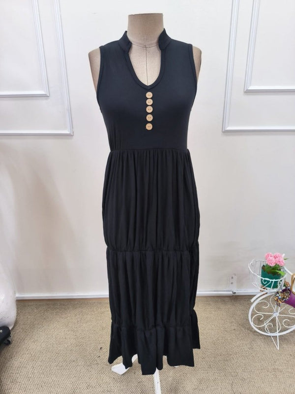 Rochie midi din viscoză pentru femei, cu decolteu în V și nasturi în față, cu bretele, 32357